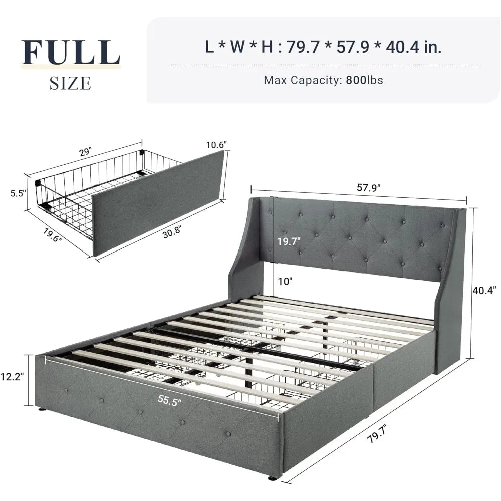 Button-Tufted Queen Bed Frame