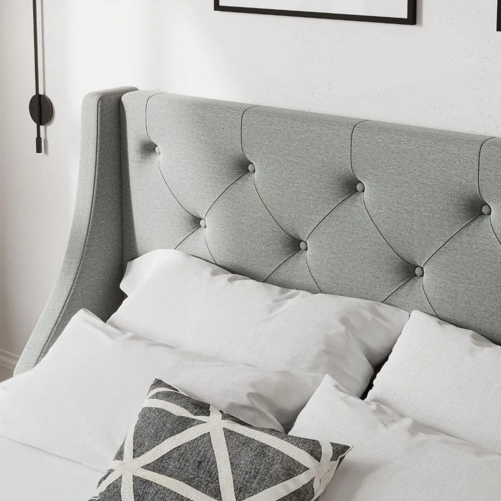 Button-Tufted Queen Bed Frame