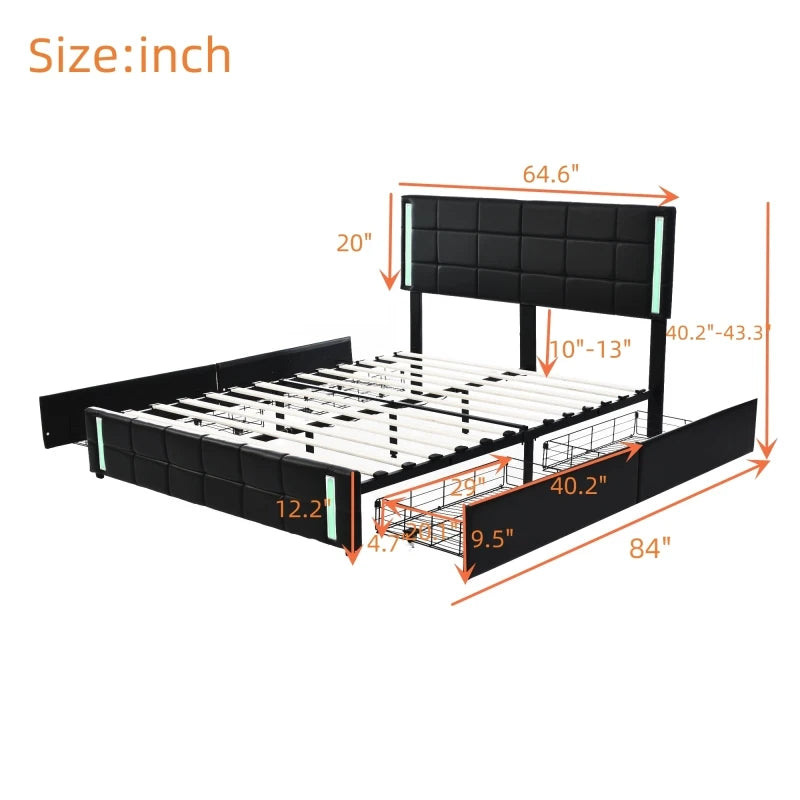Platform Bed with LED Lights