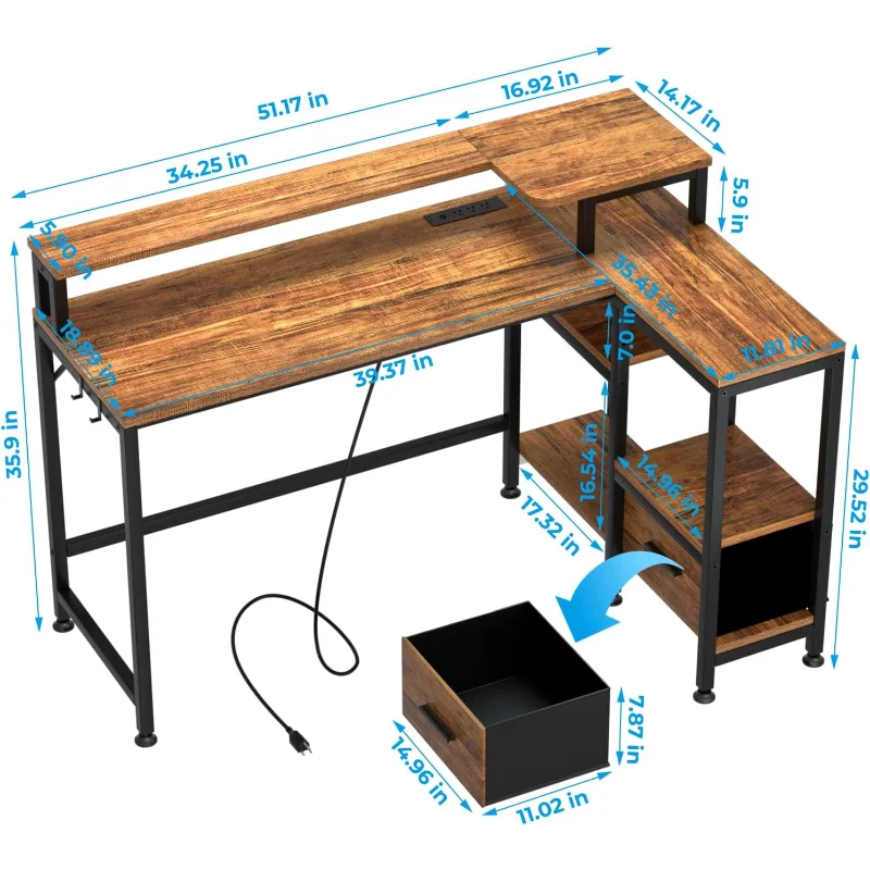 L Shaped Desk with Drawers