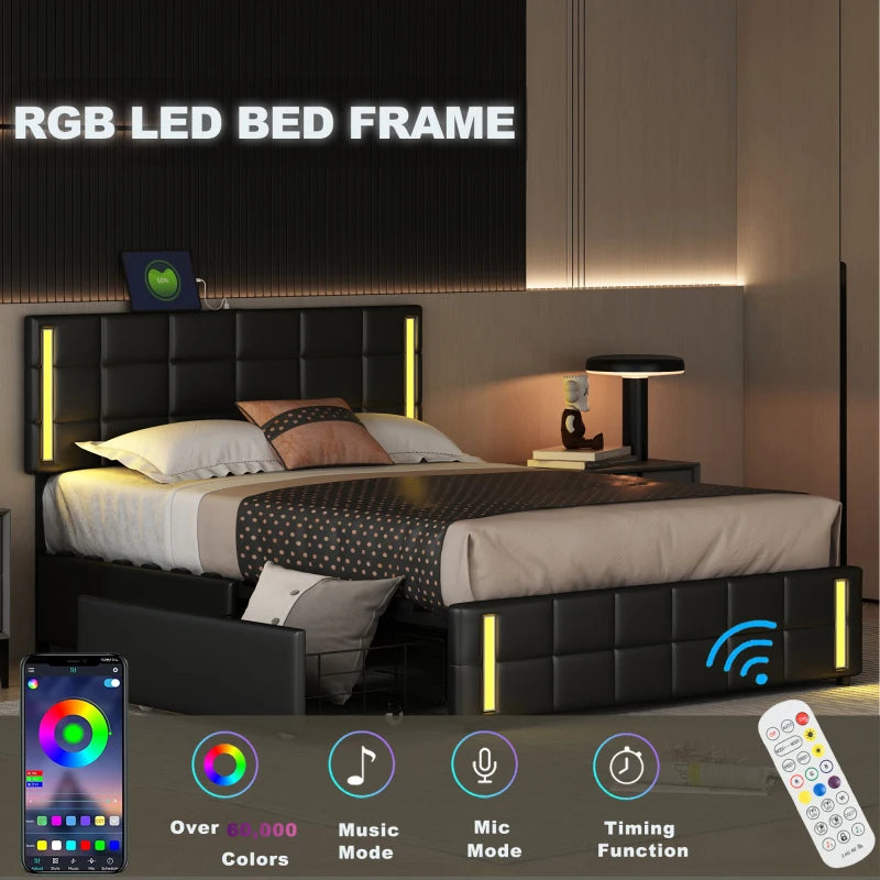 Platform Bed with LED Lights